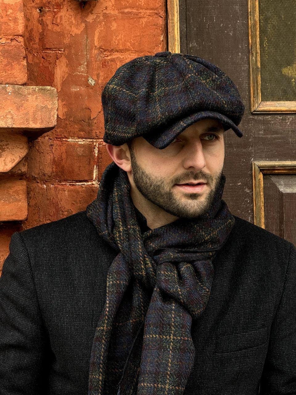 Wool Newsboy Cap Men,blue-green 8-panels Cap,peaky Blinders Hat