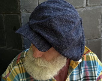 Oversized blue cap for men,autumn newsboy cap,blue Gavroche hat,oversized applejack cap,blue herringbone 8-panel hat,Johnny Depp-style cap