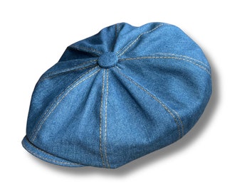 Hellblaue Jeansmütze, Peaky Blinders-Mütze, Herren-Schirmmütze, Mützen für Männer, 8-Panel-Mütze, Schirmmütze, Hooligan-Mütze, Peaky-Hüte, Shelby-Mütze, Jeansmütze