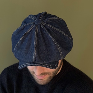Mörkblå jeanshatt, blå tidningsboykeps herr, denim Applejack-hatt, Peaky Blinders-keps, blå jeanshatt, denim 8-panels kepsar för män, denim taxichaufförshatt