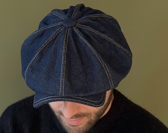 Dark blue denim hat,blue newsboy cap man,denim applejack hat,Peaky blinders cap,blue jeans hat,denim 8-panel hats fon man,denim cabbie hat