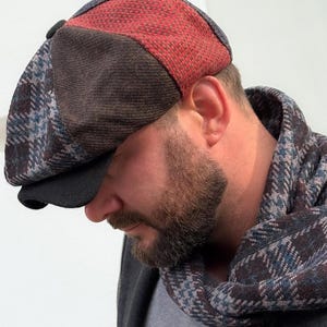Överdimensionerad ullkeps i lapptäcke, flerfärgad Gavroche-keps, ulltidningskeps, blårödbrun Applejack-hatt, ullkeps med 8 paneler för män, Peaky Blinders-keps bild 6
