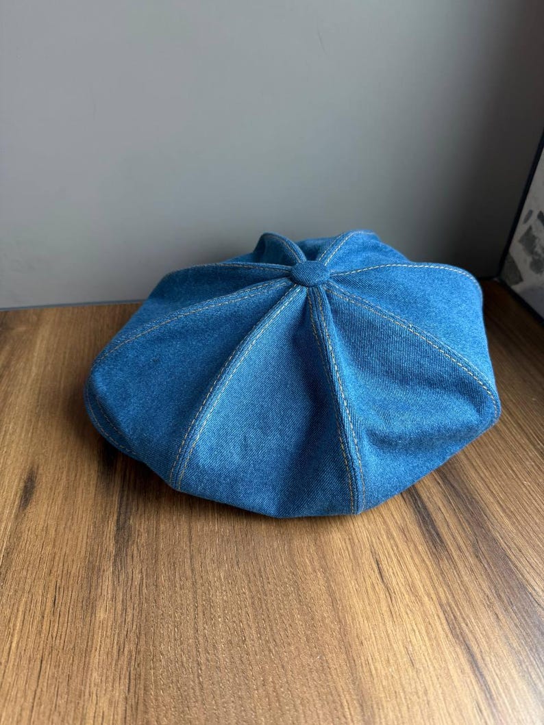Oversized denim Gavroche cap,blue newsboy cap man,old-fashioned hat,large volume cap,denim baker boy hat,Johnny Depps cap,Peaky blinders hat image 7