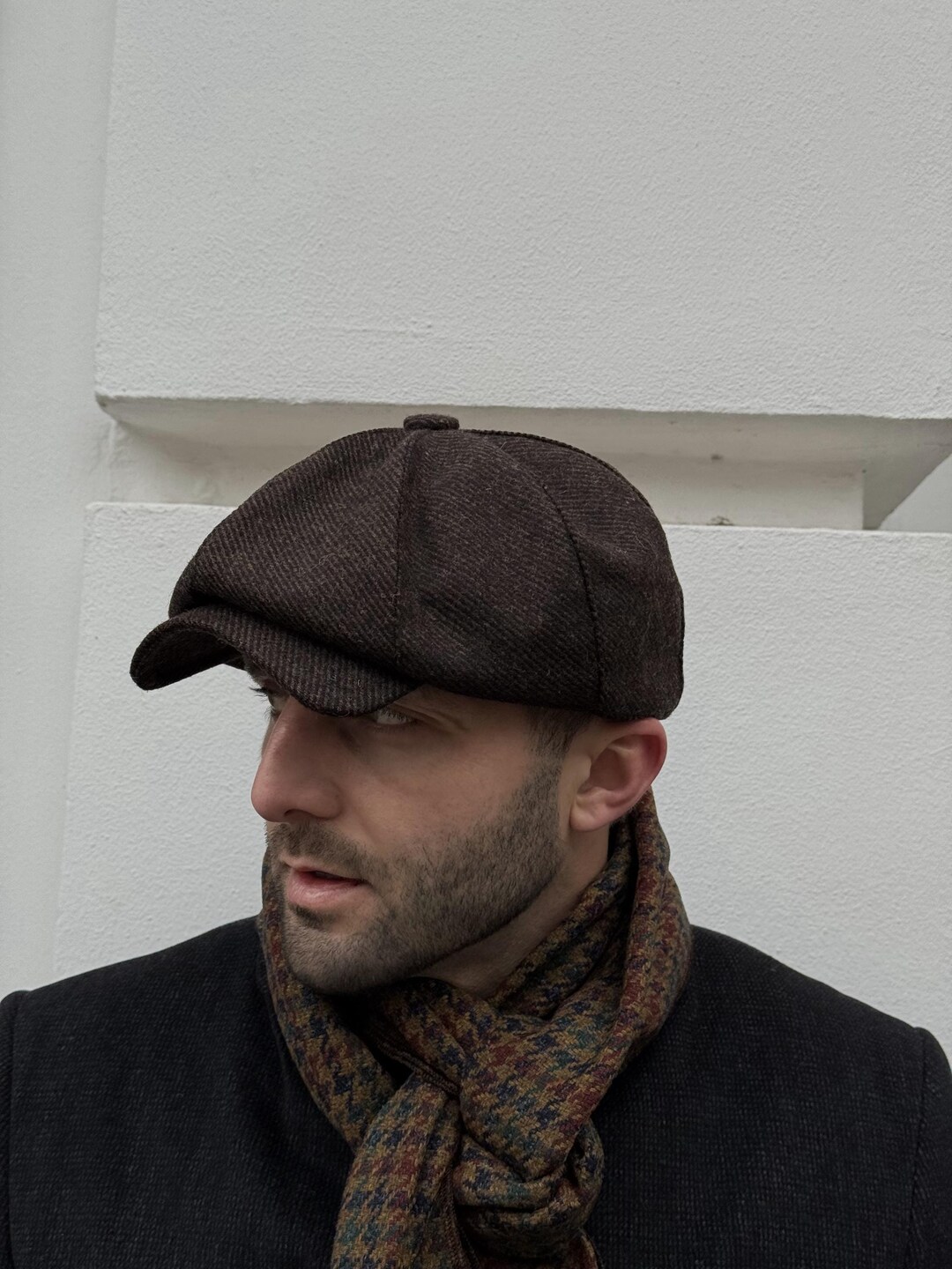 Brown Diagonal Handmade Wool Cap,8-panels Brown-black Hat,autumn ...