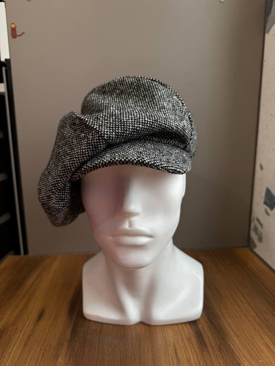 Oversized Black-white Tweed Cap,newsboy Tweed Cap,big Gavroche Hat