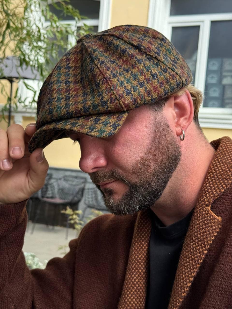 Multicolored Wool Newsboy Cap,wool Houndstooth Hat Man,autumn