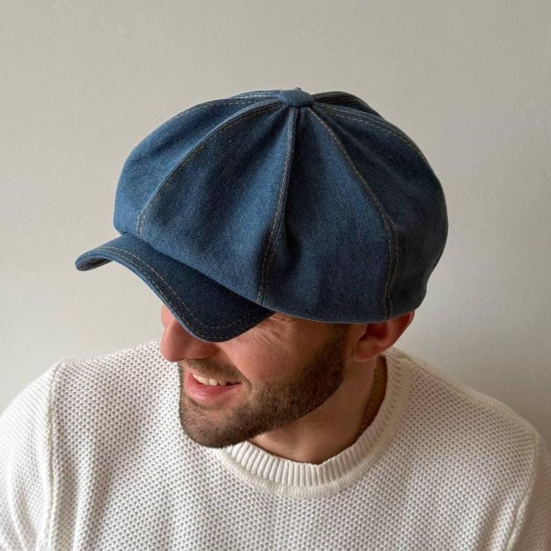 Blue Denim Cabbie Hat,blue Men Newsboy Cap,8-panels Denim