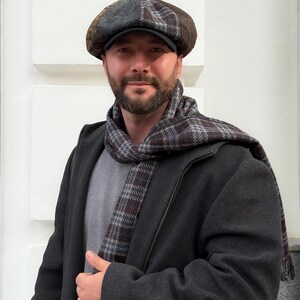 Överdimensionerad ullkeps i lapptäcke, flerfärgad Gavroche-keps, ulltidningskeps, blårödbrun Applejack-hatt, ullkeps med 8 paneler för män, Peaky Blinders-keps bild 3