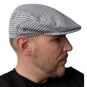 White-blue Gatsby cap,linen summer flat cap,white-blue newsboy cap men,striped retro pageboy hat,handmade linen Ivy cap,Peaky blinders cap