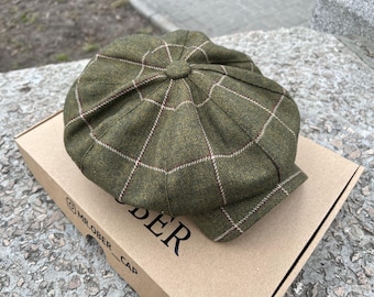 Khaki wool hat,green wool newsboy cap,khaki applejack cap,Peaky blinders hat,old-fashioned hats,green wool hats for men,1930s retro hat man