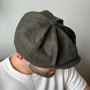 Marshy green linen cap,oversized newsboy linen cap,summer Gavroche hat,green applejack hat,Peaky blinders hat,Shelby cap,green 8 panels hat