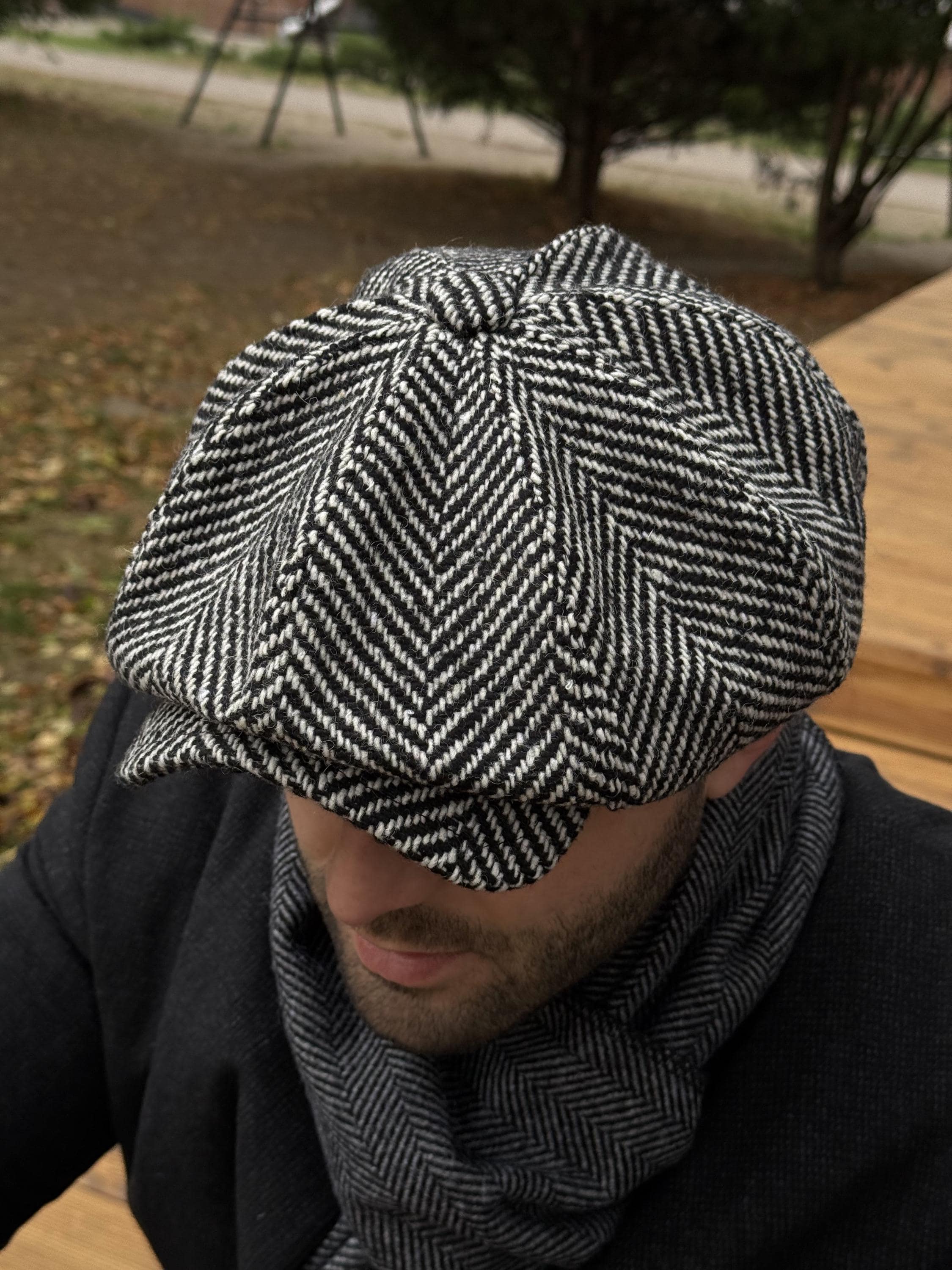 Black-white Herringbone Cap,wool Gavroche Hat,black-whitenewsboy