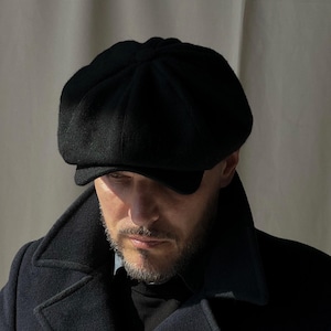 Black newsboy cap,black wool hat men,wool Gavroche hat,Peaky blinders cap,Shelby cap,black baker boy cap,wool Gatsby hat,driving retro cap