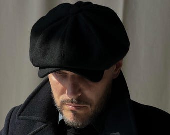 Black newsboy cap,black wool hat men,wool Gavroche hat,Peaky blinders cap,Shelby cap,black baker boy cap,wool Gatsby hat,driving retro cap