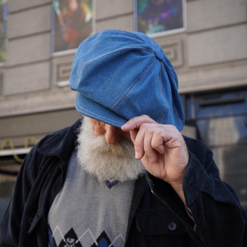 Oversized denim Gavroche cap,blue newsboy cap man,old-fashioned hat,large volume cap,denim baker boy hat,Johnny Depps cap,Peaky blinders hat image 1