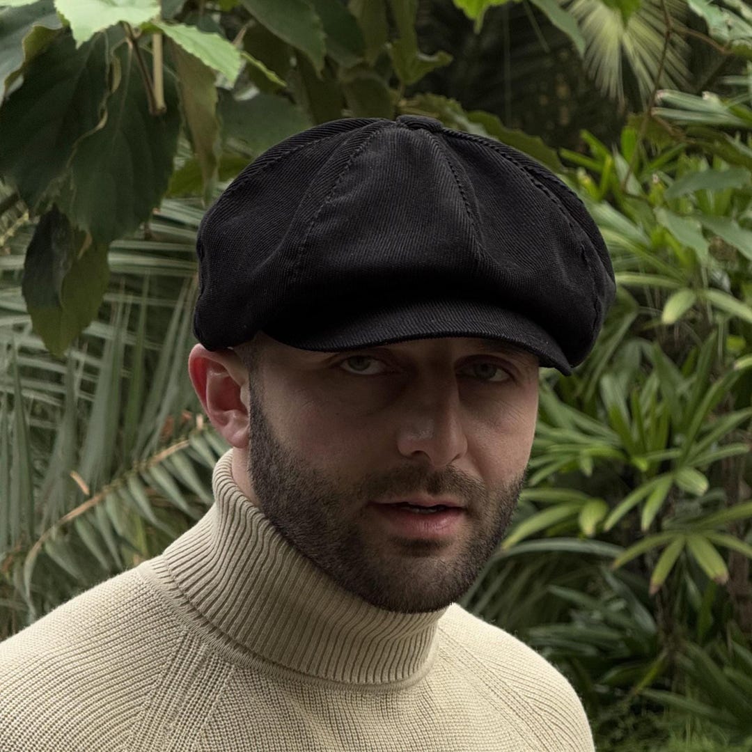 Black Micro Corduroy Cap,black Newsboy Cap Men,corduroy Applejack