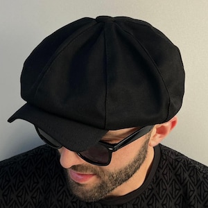 Black cotton hat,summer newsboy cap,Peaky blinders hat,men's newsboy hat,black cabbie hat,cotton applejack hat,peaky cap man,flat cap custom