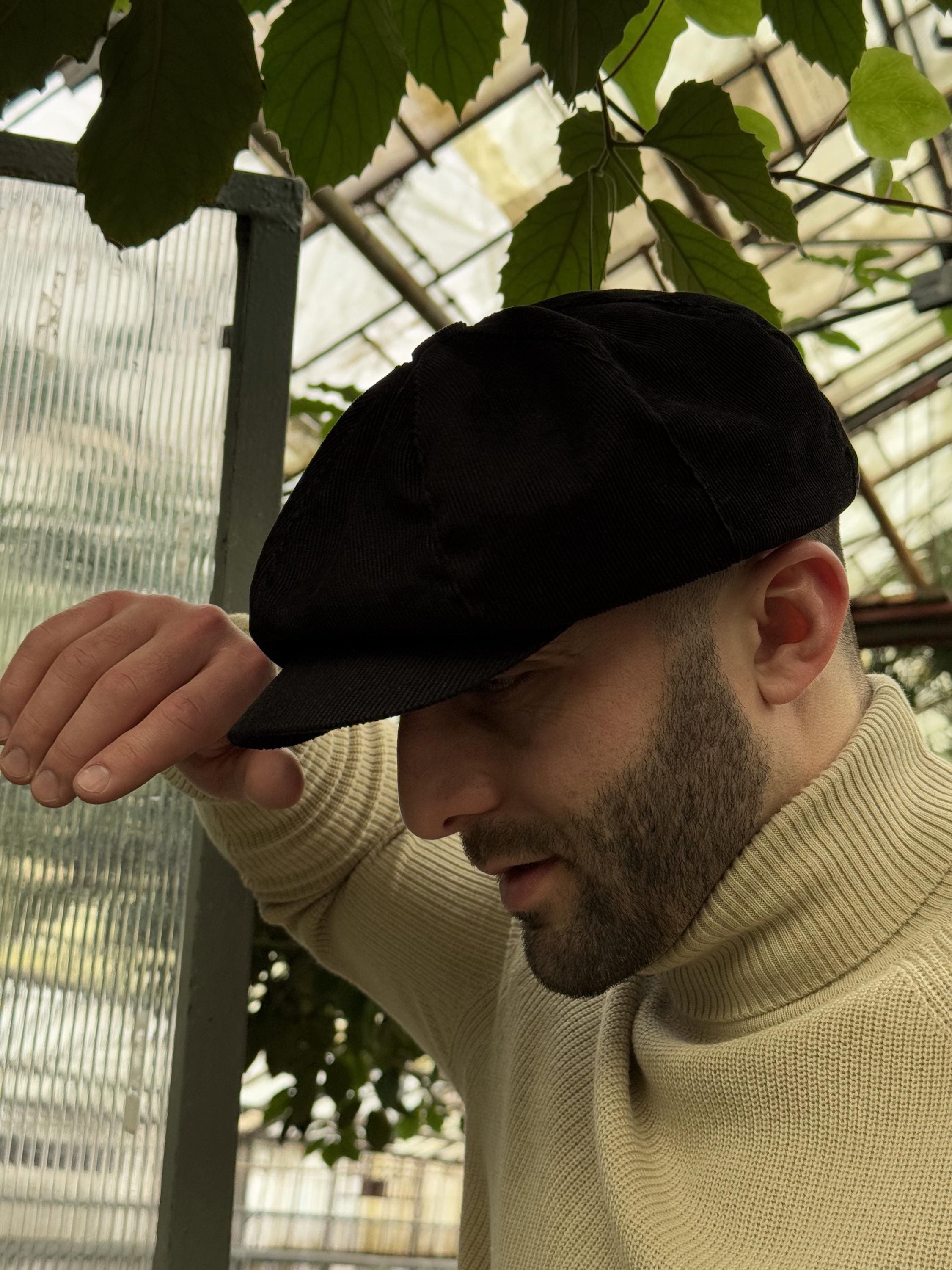 Black Micro Corduroy Cap,black Newsboy Cap Men,corduroy Applejack