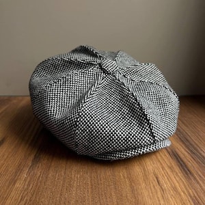 Gorra clásica de tweed blanco y negro, gorra de tweed con estampado de manzana, gorra blanca y negra de 8 paneles, gorra Shelby, gorra de tweed estilo vendedor de periódicos, gorra de Peaky Blinders, gorra clásica.