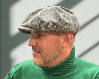 Grey-black Newsboy Cap,wool Shelby Cap,grey Applejack Hat,peaky