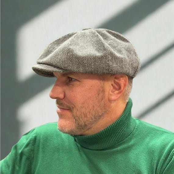 Grey-black Newsboy Cap,wool Shelby Cap,grey Applejack Hat,peaky