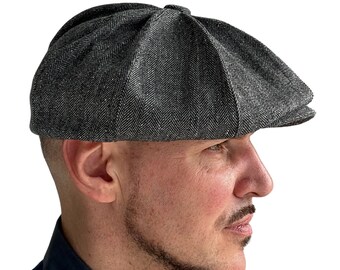 Graue Fischgrätenwolle, Shelby-Mütze, Ballonmütze, Peaky-Mütze, Baker-Boy-Mütze, 8-Panel-Mütze, Hooligan-Mütze, Peaky Blinders-Mütze, Newsboy-Mütze, Schiebermütze