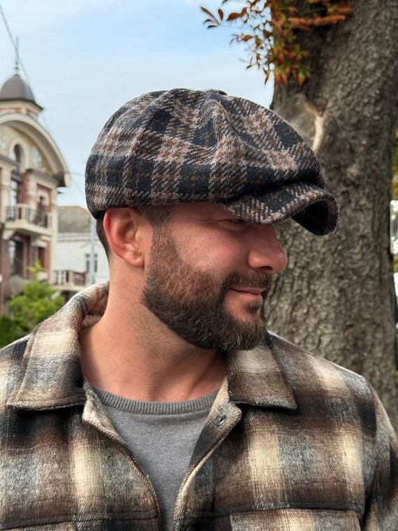 Wool Newsboy Cap,yellow-grey-black Gavroche Hat,autumn Wool  display picture 3