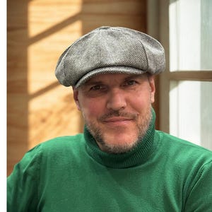 Spring grey-black herringbone wool cap,wool newsboy cap,grey-black applejack hat,peaky blinders hat,retro style wool Gavroche hat,Shelby cap image 2