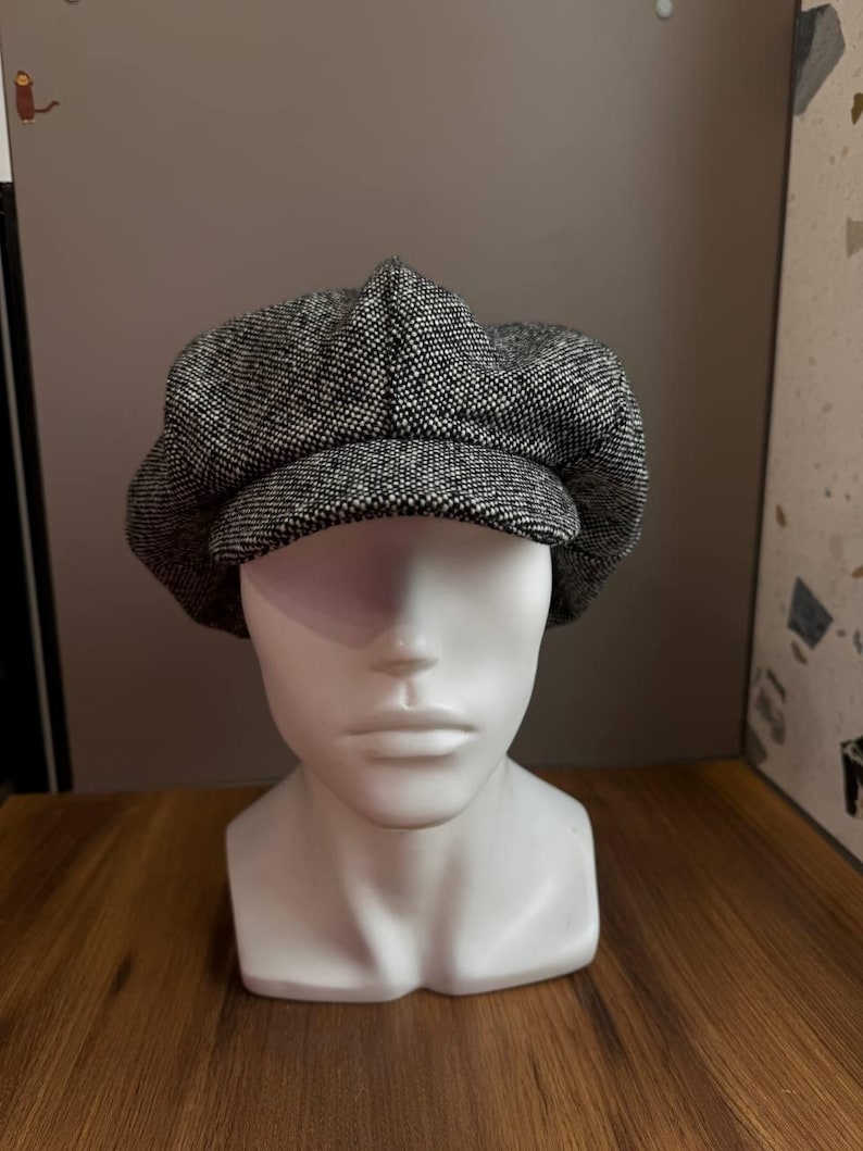 Oversized Gavroche tweed hat,black-white cap with side hanging fabric,newsboy tweed cap,large volume black-white tweed cap,Johnny Depps cap image 9