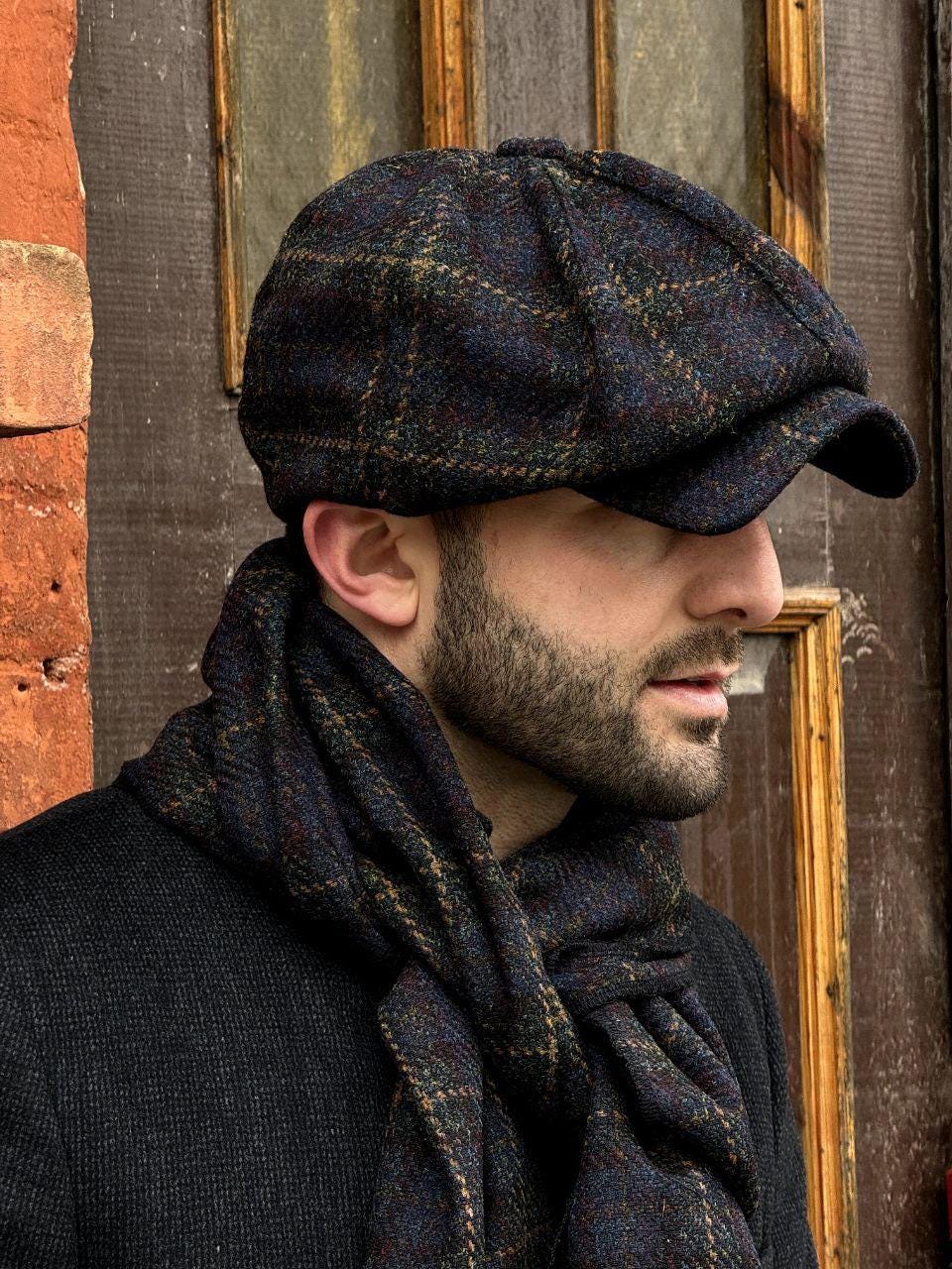 Wool Newsboy Cap Men,blue-green 8-panels Cap,peaky Blinders Hat