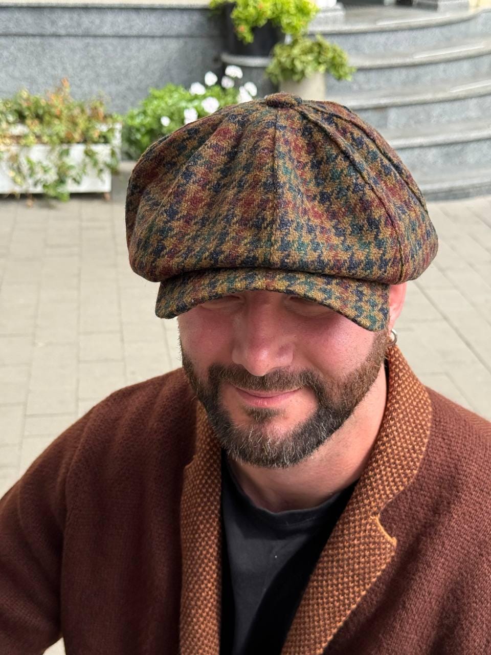 Multicolored Wool Newsboy Cap,wool Houndstooth Hat Man,autumn