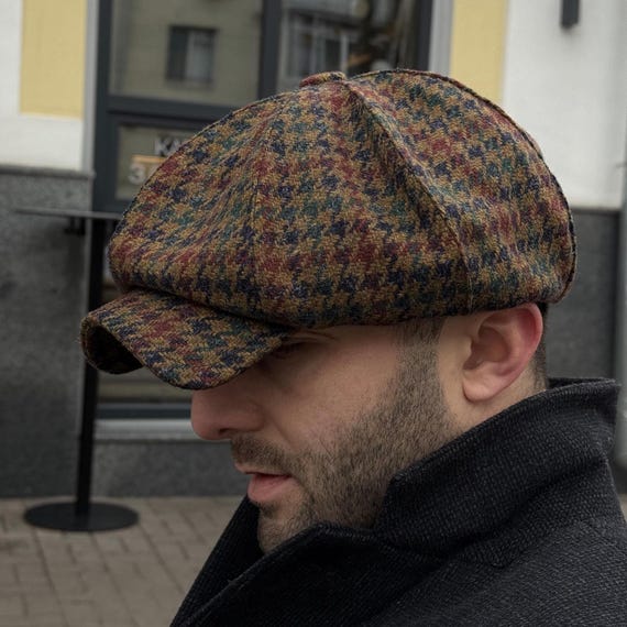 Multicolored Newsboy Cap,wool Houndstooth Hat Men,mustard Gavroche