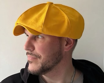 Yellow linen cap,summer newsboy cap man,Gavroche hat,big size cap,Peaky blinders cap,holigan hat, newsboy hat,bakerboy cap,men hat,peaky hat