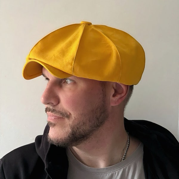 Yellow linen cap,summer newsboy cap man,Gavroche hat,big size cap,Peaky blinders cap,holigan hat, newsboy hat,bakerboy cap,men hat,peaky hat