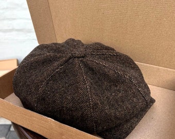 brown herringbone wool cap, Peaky blinders hat, newsboy cap, hooligan hat,8-panel cap, flat cap, newsboy hat, Shelby cap, Driving Retro Hat