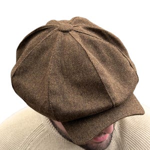 Brown wool 8-panel cap men,herringbone newsboy hat,Peaky blinders hat,brown applejack cap men,Shelby cap,brown baker boy hat,1930s retro hat