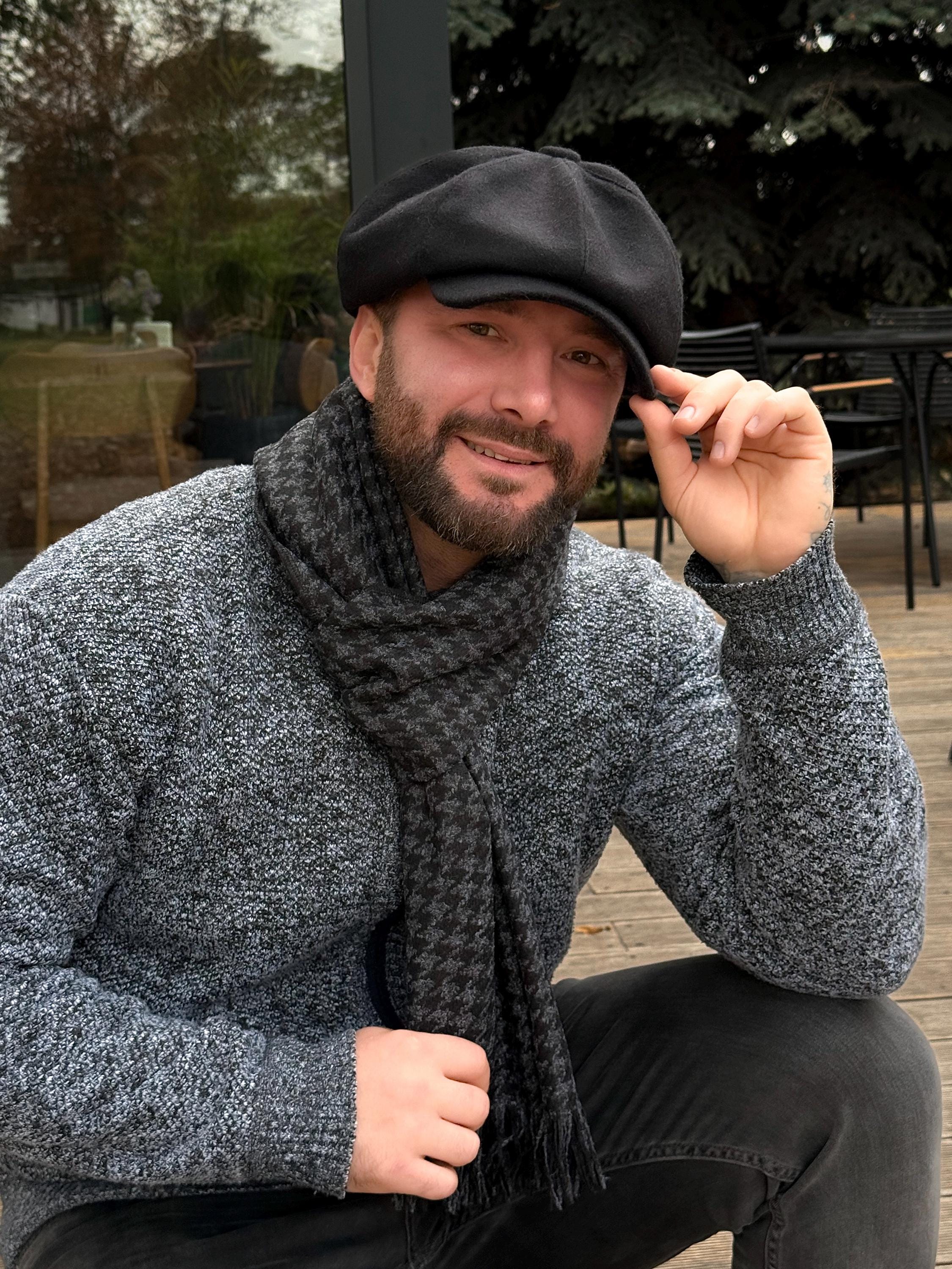 Black Wool 8-panel Cap,black Newsboy Cap,wool Gatsby Hat Man