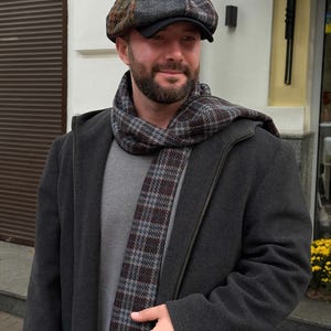 Överdimensionerad ullkeps i lapptäcke, flerfärgad Gavroche-keps, ulltidningskeps, blårödbrun Applejack-hatt, ullkeps med 8 paneler för män, Peaky Blinders-keps bild 4