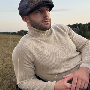 Wool multicolored patchwork cap,wool newsboy hat man,black-grey retro Gavroche hat,wool old-fashioned mens hats,handmade wool applejack cap image 5