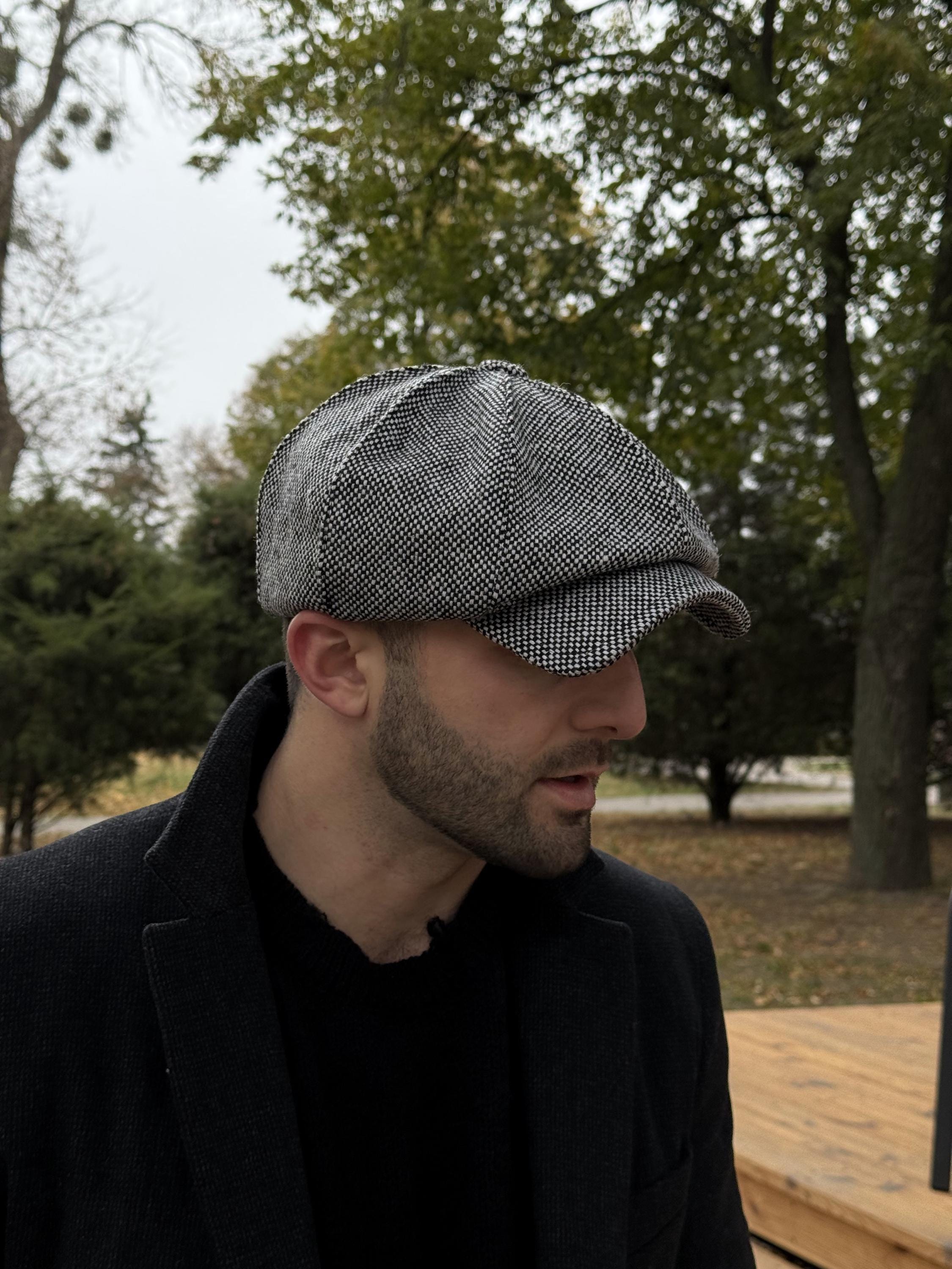 White-black Tweed Cap,tweed Newsboy Cap Man,white-black  display picture 2