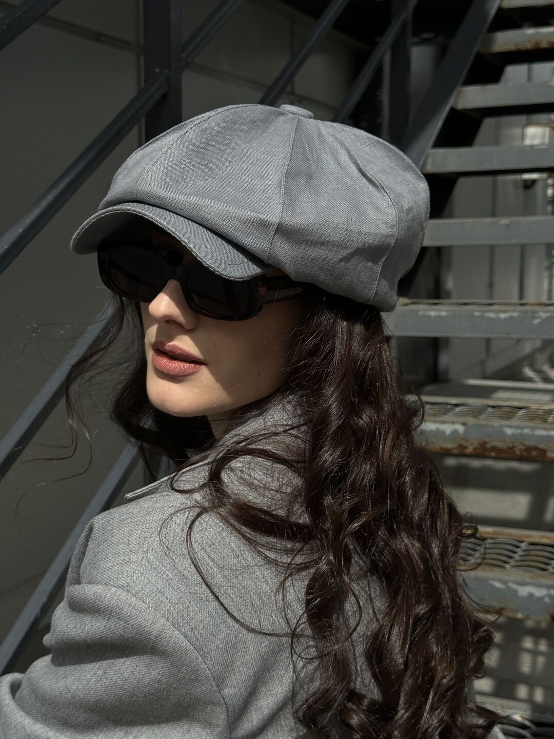 Grey Linen Hat for Women,big Volume Gavroche Cap,summer Hat Unisex