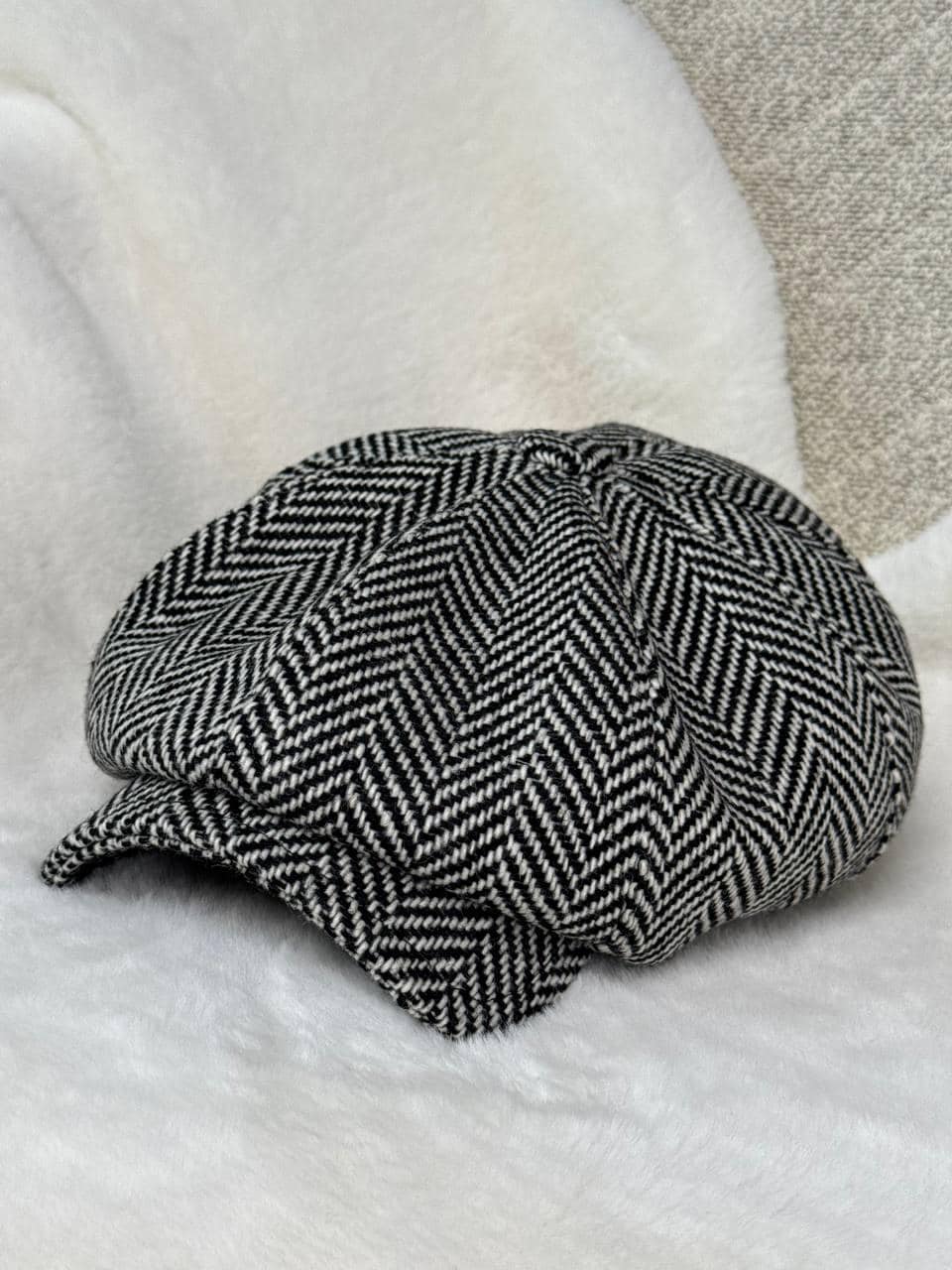 Cappello Classico Da Uomo In Misto Lana, 8 Pannelli Stile Newsboy, Nero, Taglia Unica 58-60 Cm, Per Guida E Caccia