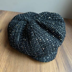 Black tweed oversized cap,glittering black newsboy cap woman,tweed Gavroche hat,black baker boy hat,trendy holiday accessories,newsboy hat