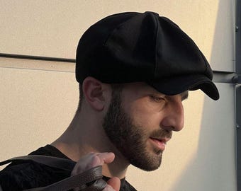 Gavroche noire homme, casquette 8 panneaux en coton noir, chapeau applejack noir, chapeau Peaky oeillères, casquette de boulanger en coton fait main, chapeau d'été en coton noir