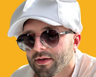 Witte linnen pet, zomer krantenverkoperpet man, hooliganpet, Peaky oogkleppen, krantenverkoperpet, Driving Cap, oogkleppen krantenverkoper, krantenjongenspet, bakerboypet