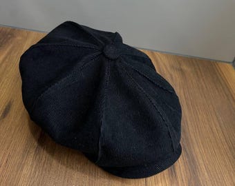 Black micro corduroy newsboy cap,black applejack hat,black Gavroche cap,black corduroy baker boy hat,black 8 panels hat,retro cabbie hat men