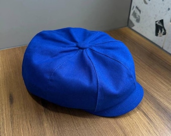 Berretto da strillone blu elettrico, berretto estivo in lino unisex, cappello Applejack blu, berretto a 8 pannelli in lino, cappello Peaky Blinders, berretto da fornaio, cappello in lino blu reale
