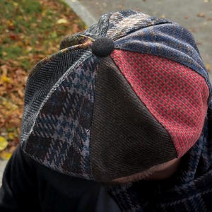 Överdimensionerad ullkeps i lapptäcke, flerfärgad Gavroche-keps, ulltidningskeps, blårödbrun Applejack-hatt, ullkeps med 8 paneler för män, Peaky Blinders-keps bild 5