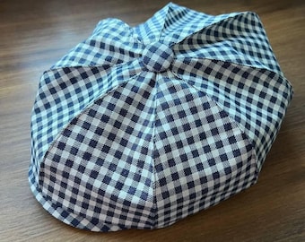 Casquette d'été en coton, chapeau gavroche blanc-bleu, chapeau boulanger en coton à carreaux, casquette applejack dans une cage blanc-bleu, chapeau en coton à 8 panneaux pour homme, chapeau de voyou