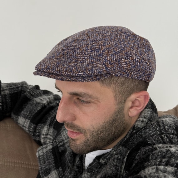 Brown-blue-white Wool Flat Cap,wool Hooligan Hat,brown-blue  display picture 1